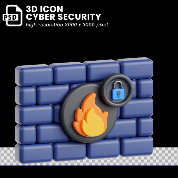 seguridad cibernética de icono 3d para diseño web y diseño ui ux