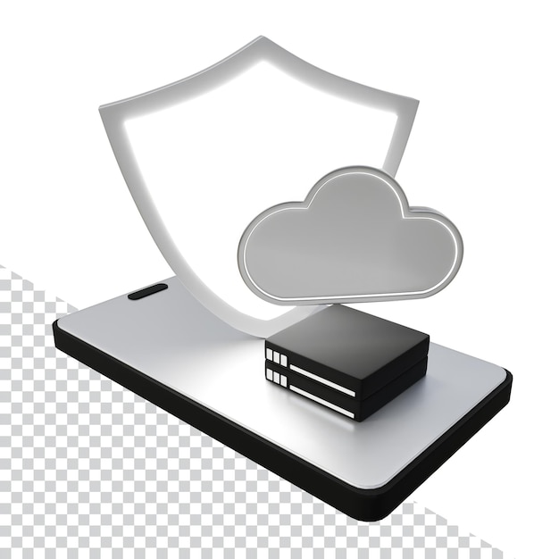 Seguridad móvil en la nube y protección de datos Materiales conceptuales 3D Silver Metallic