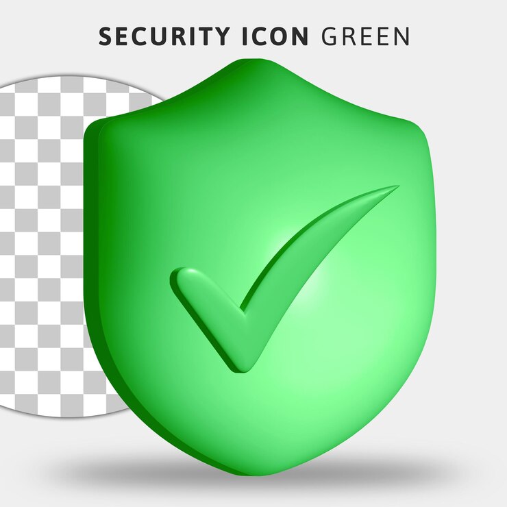 PSD seguridad verde 3d con icono de verificación en fondo transparente