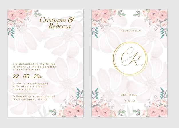 Sehr attraktive und schöne florale Hochzeitseinladungsvorlage in Aquarell gesetzt