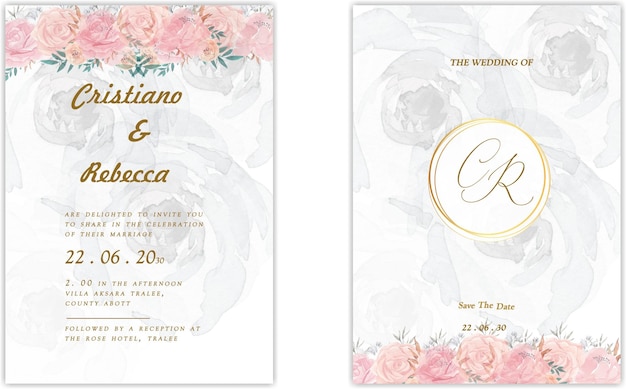 Sehr attraktive und schöne florale Hochzeitseinladungsvorlage in Aquarell gesetzt