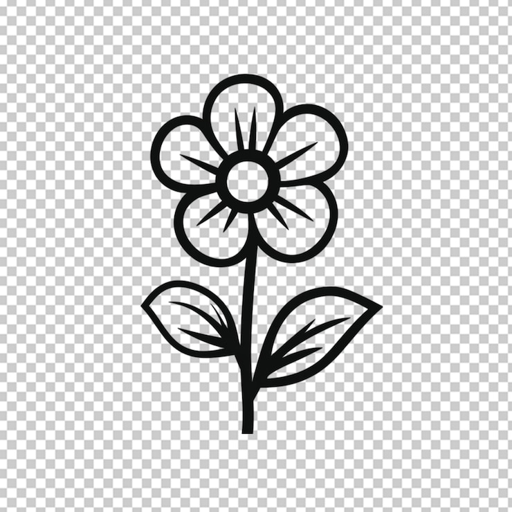 PSD sehr einfaches schwarz-weißes symbol einer blume auf durchsichtigem hintergrund