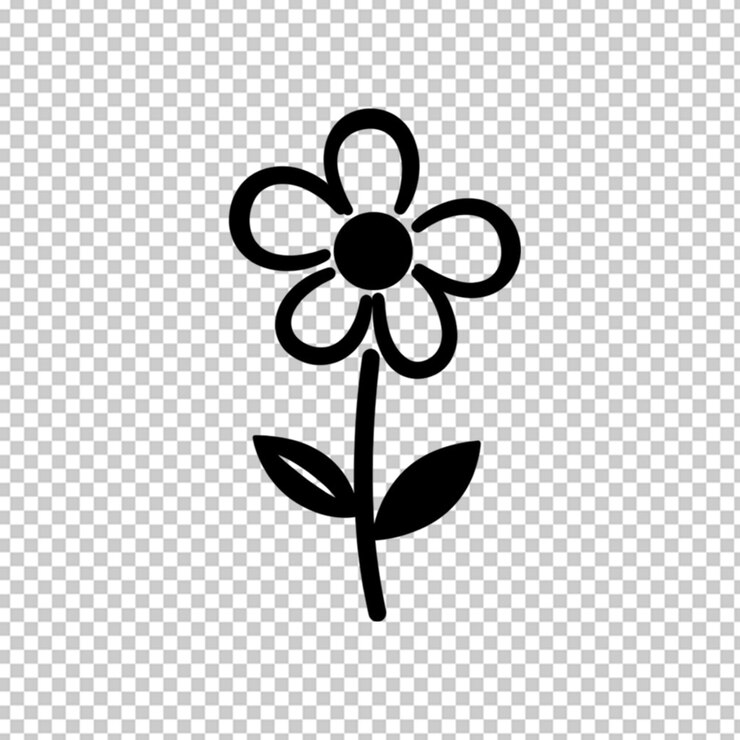PSD sehr einfaches schwarz-weißes symbol einer blume auf durchsichtigem hintergrund