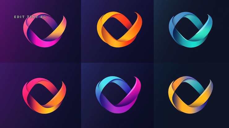 PSD sei vibranti disegni di logo astratti con forme ricoperte di gradienti intrecciati in vari colori