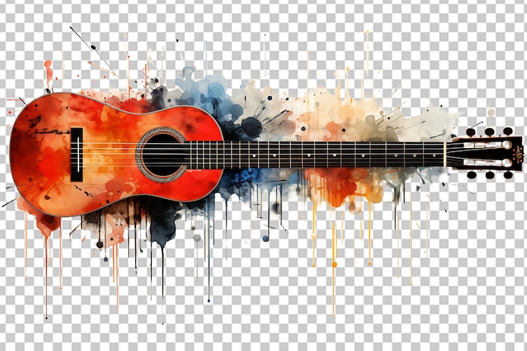 PSD seidenbild von einem gitarren-kreativitäts-fretboard isoliert auf transparentem hintergrund