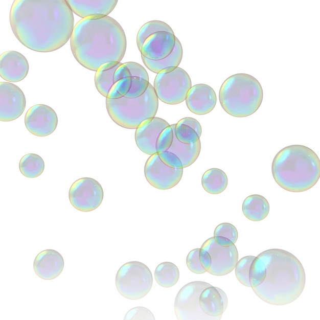 Seifenblasen isoliert auf weißem Hintergrund 3D-Rendering