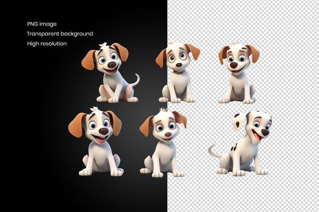 Seis cachorros de Dalmacia de dibujos animados sentados y mirando el fondo de la cámara eliminado