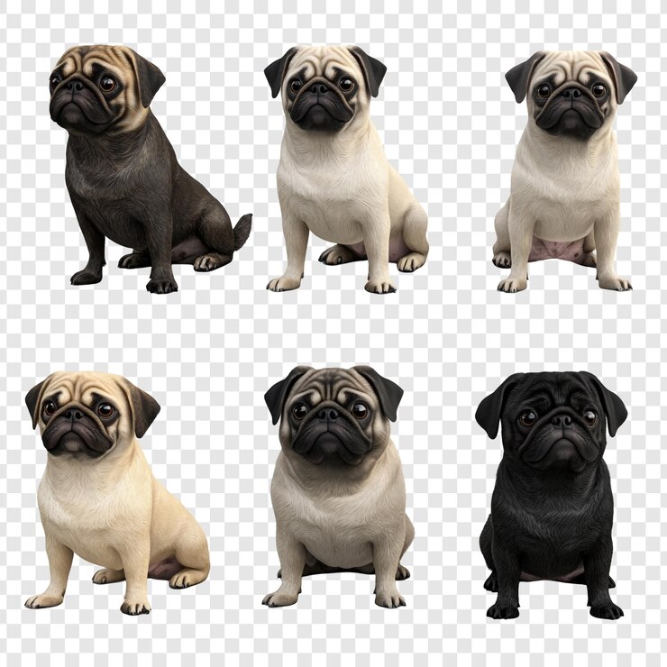 PSD seis pugs de diferentes colores
