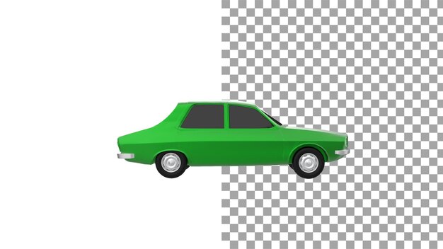 PSD seitenansicht des grünen autos ohne schatten 3d-rendering