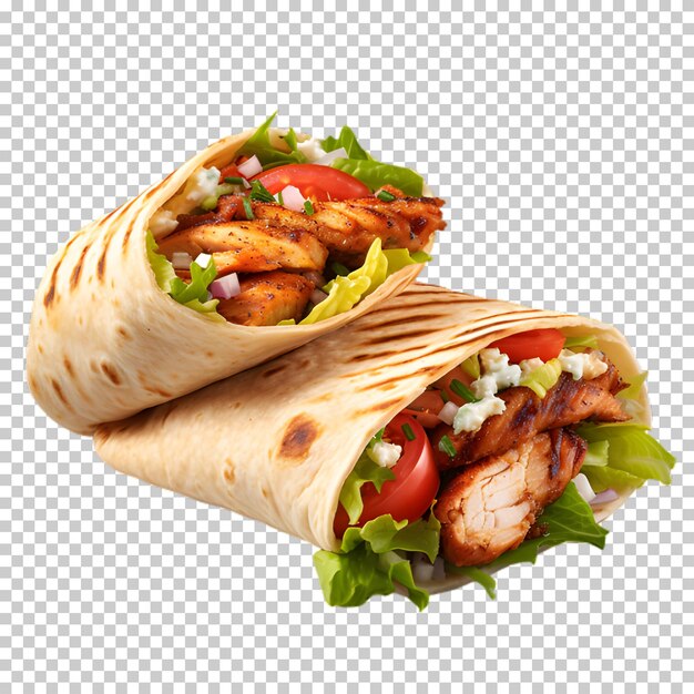 PSD seitensicht shawarma mit gemüse isoliert auf durchsichtigem hintergrund