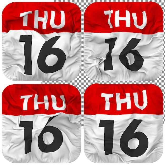 PSD seizième 16e jeudi date calendrier icône isolée quatre style de ondulation bump texture rendu 3d