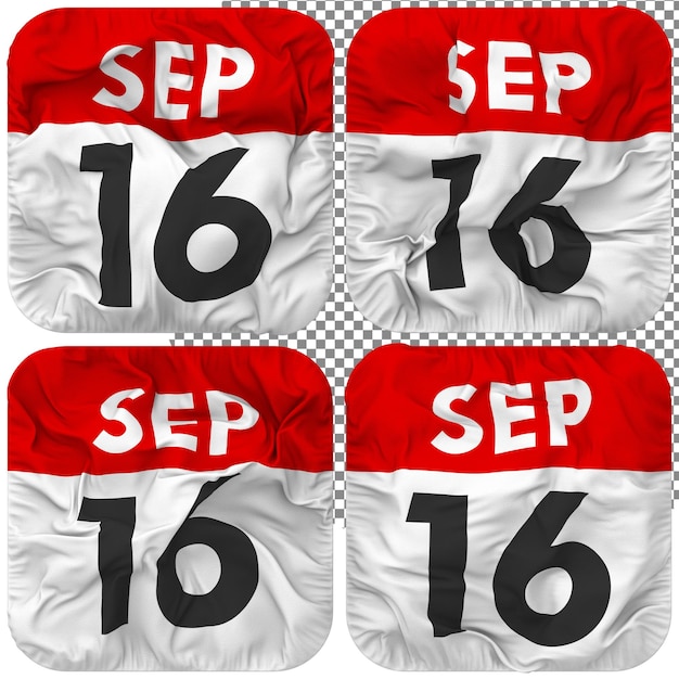 PSD seizième 16ème date icône de calendrier isolé quatre style d'ondulation texture de bosse rendu 3d