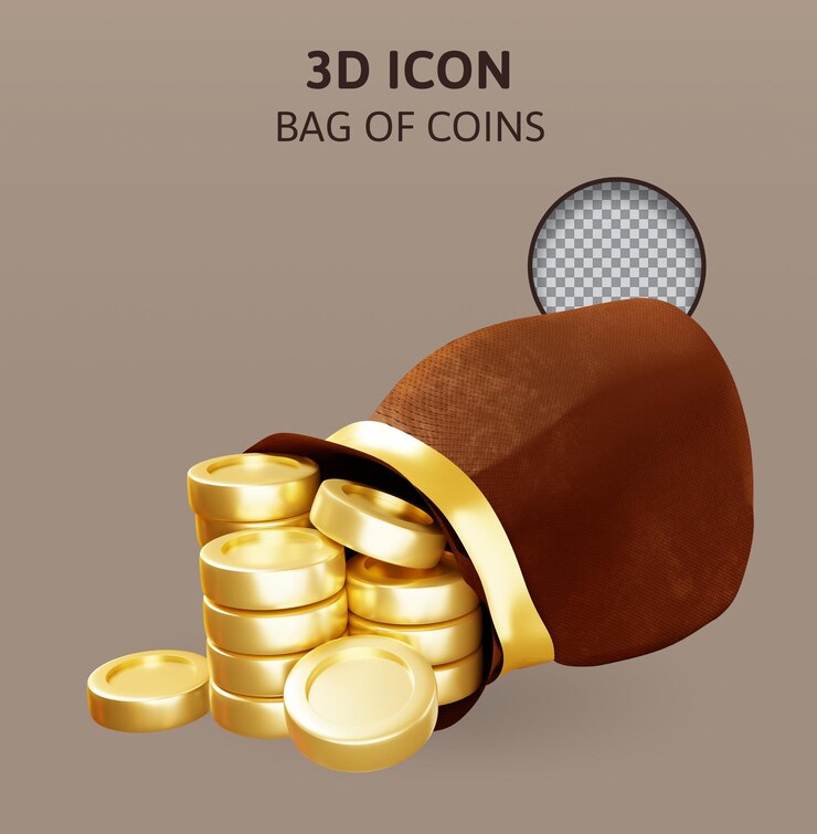 PSD sekantong koin ilustrasi rendering 3d