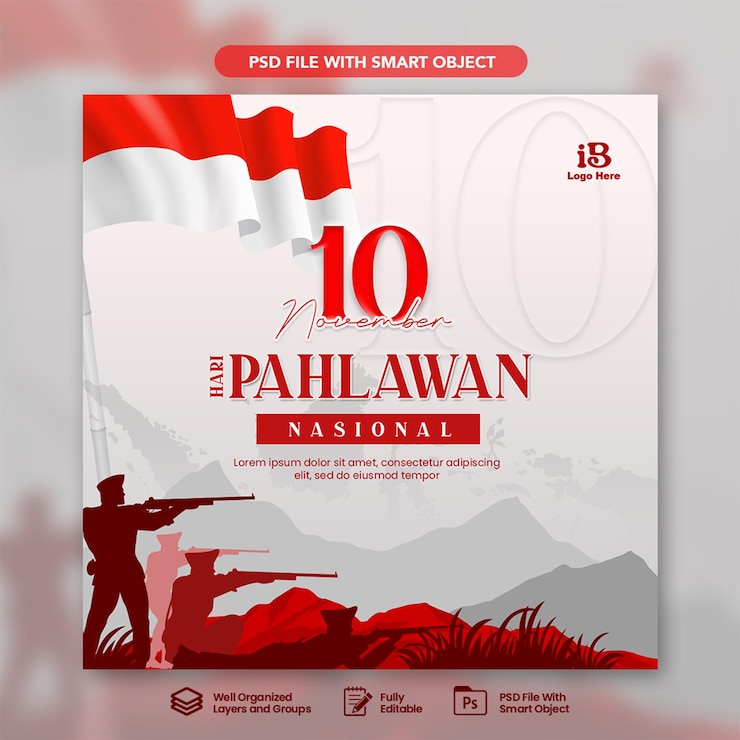 PSD selamat hari pahlawan nasional traduzione felice giornata degli eroi nazionali indonesiani illustrazione per