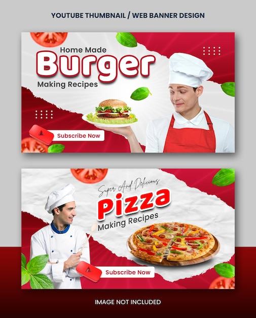 Selbstgemachtes rezept für die zubereitung von speisen, youtube-miniaturansicht oder webbanner-design