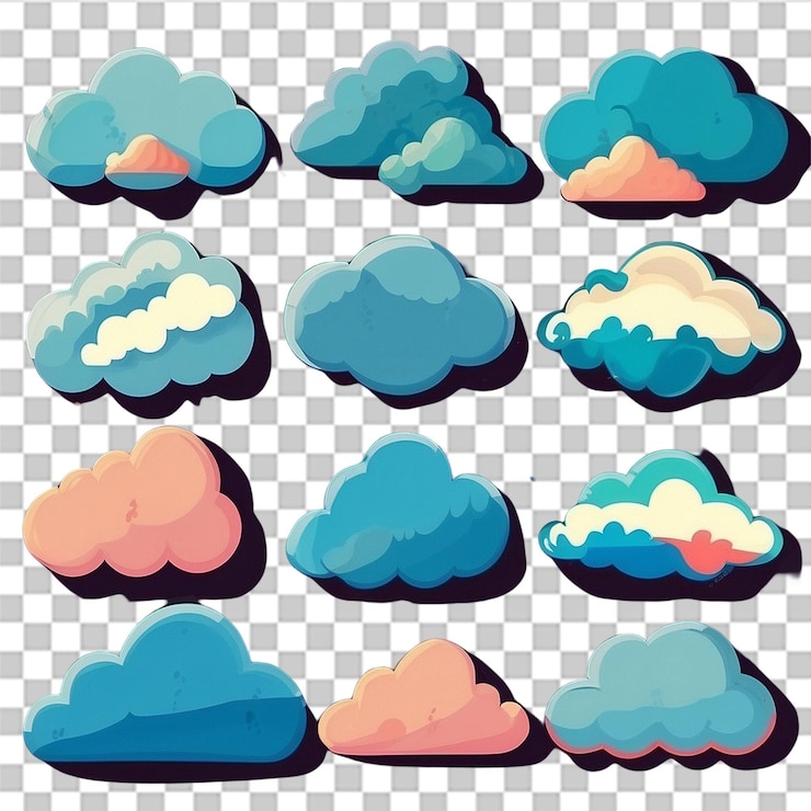 PSD selección de nubes decorativas en diseño plano para ilustraciones creativas y fondos digitales