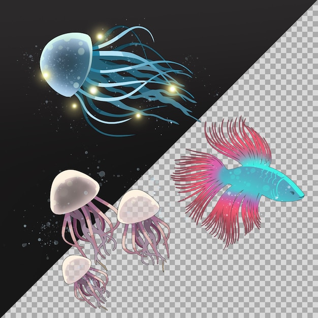 Sélection d'habitants marins à l'aquarelle 2D