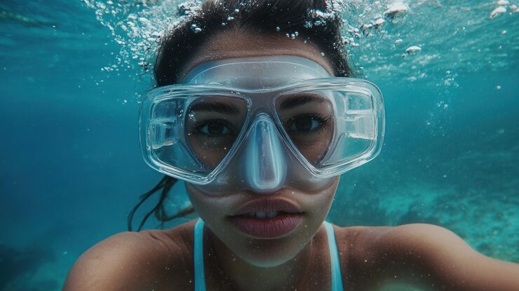 PSD selfie bajo el agua con equipo de buceo