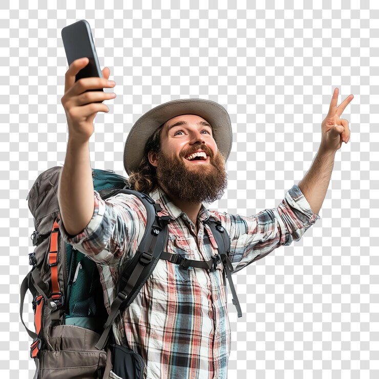 PSD selfie de viajante feliz