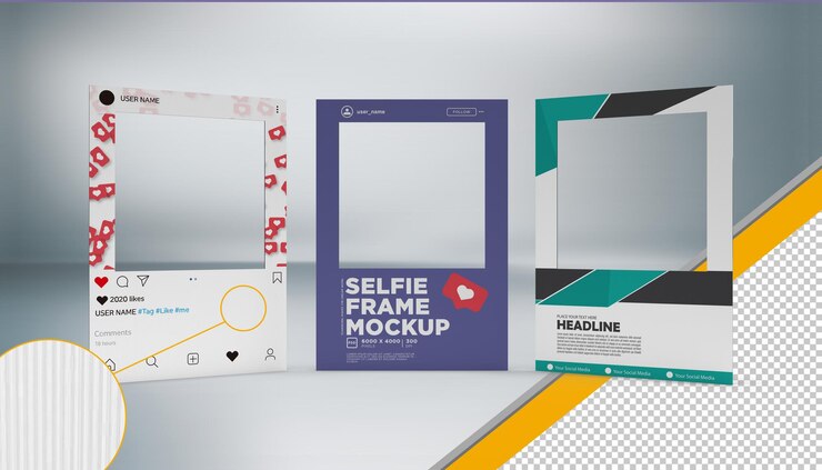 Selfie Frame Vlnitá deska Correx Rám obrazu PSD Maketa s průhledným pozadím a stíny