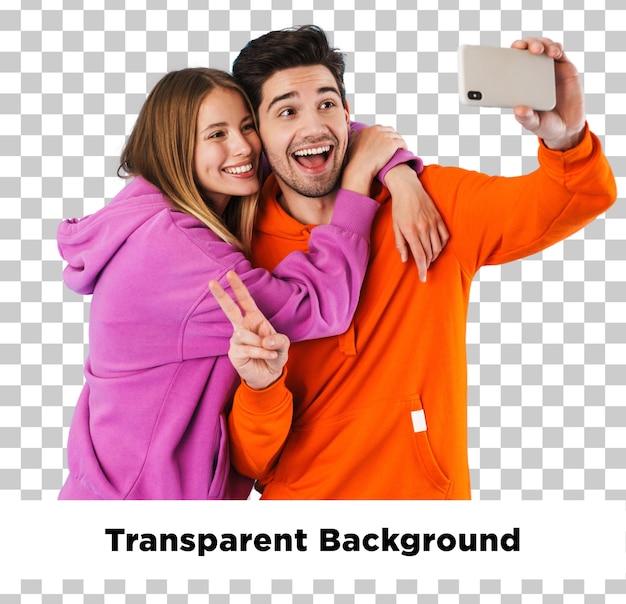 Selfie portrait d'un couple sur un fond transparent
