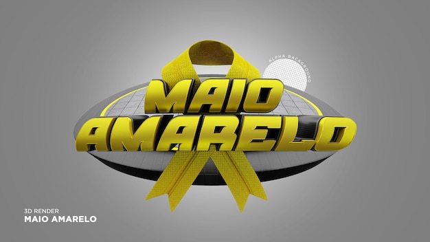 Sello 3d aislado para la campaña de prevención de accidentes automovilísticos de mayo amarillo