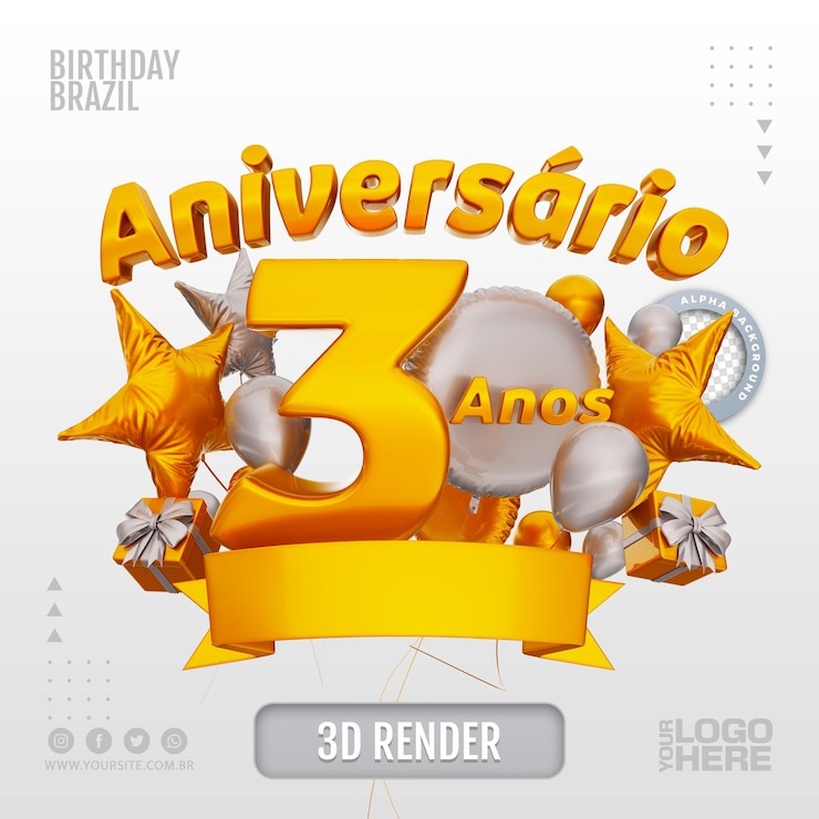 PSD sello 3d aniversario para empresas y eventos
