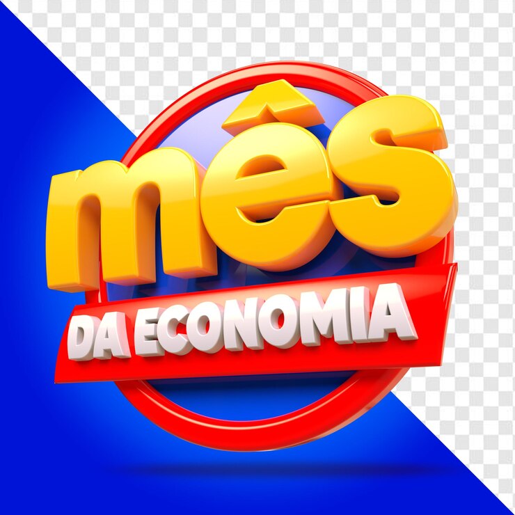 PSD sello 3d del mes de la economía en portugués para minoristas