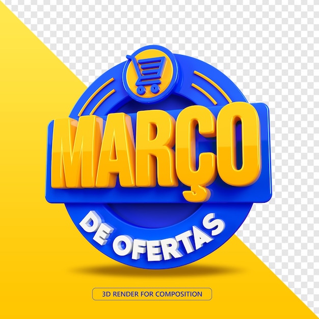 PSD sello 3d de ofertas de marzo para composición