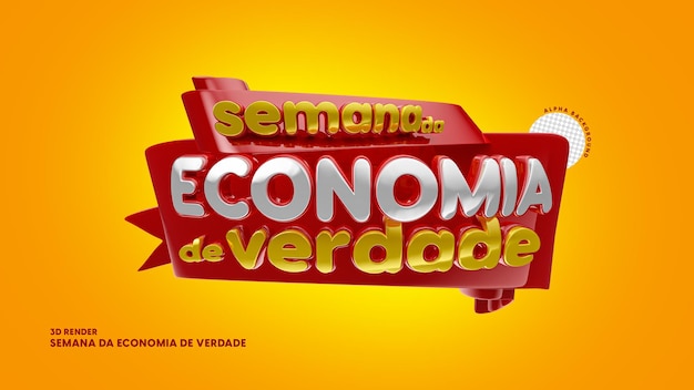 Sello 3d portugués aislado amarillo y rojo para la semana de la economía real de ventas minoristas