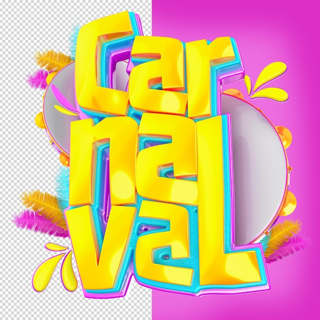 PSD sello carnaval 3d pandeiro plumas fiesta brasil