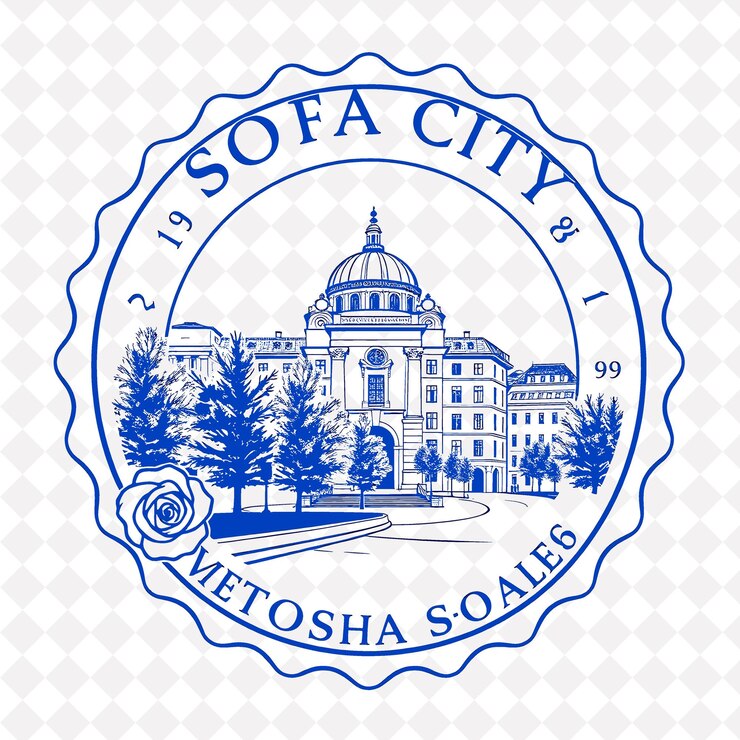 PSD sello de la ciudad de sofía con monocromático verde oliva color decoración del bulevar vitosha efecto de piedra envejecida r