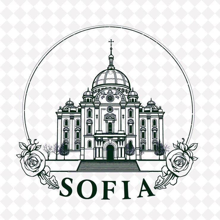 PSD sello de la ciudad de sofía con monocromo color gris claro decoración de la catedral de alexander nevsky piedra envejecida