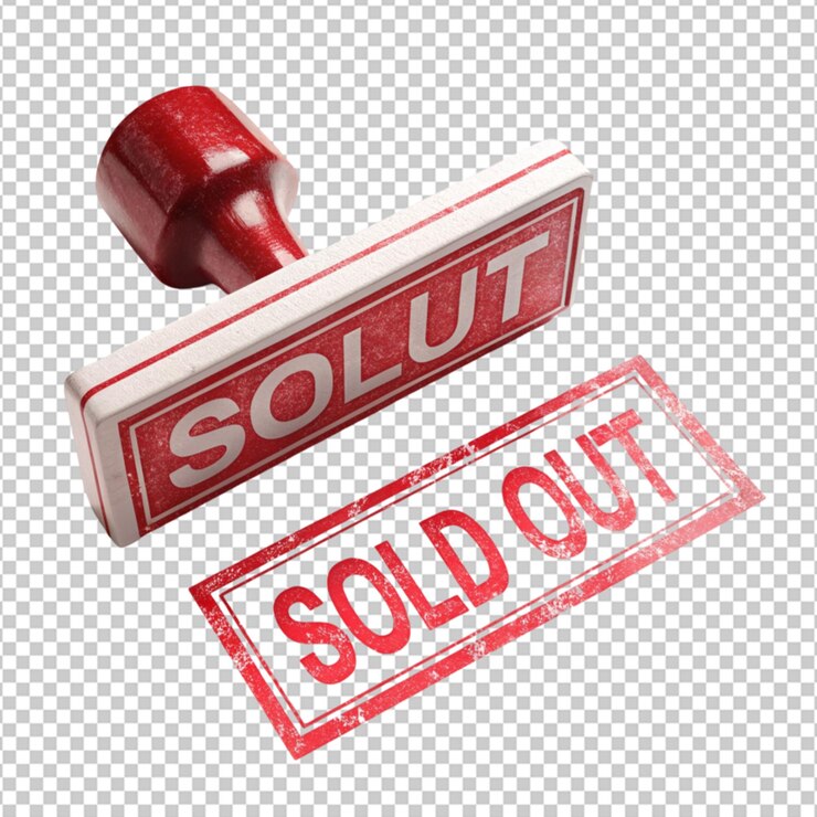 sello de goma rojo del logotipo agotado sobre un fondo transparente