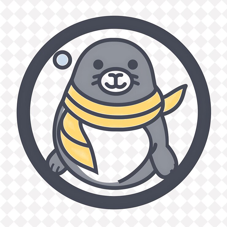 PSD sello icono emblema en forma ovalada con borde de bola de playa ilustración adorable diseño artístico vectorial de animales