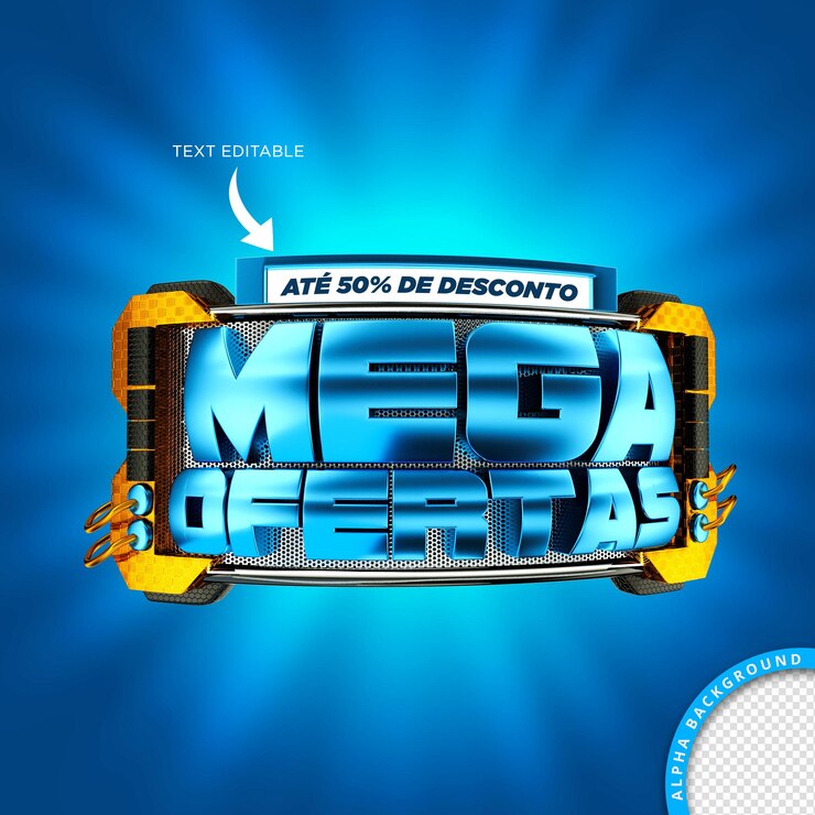 PSD sello de mega oferta 3d en brasileño
