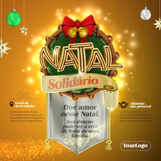 Sello navideño 3d en portugués brasil con texto editable para composición