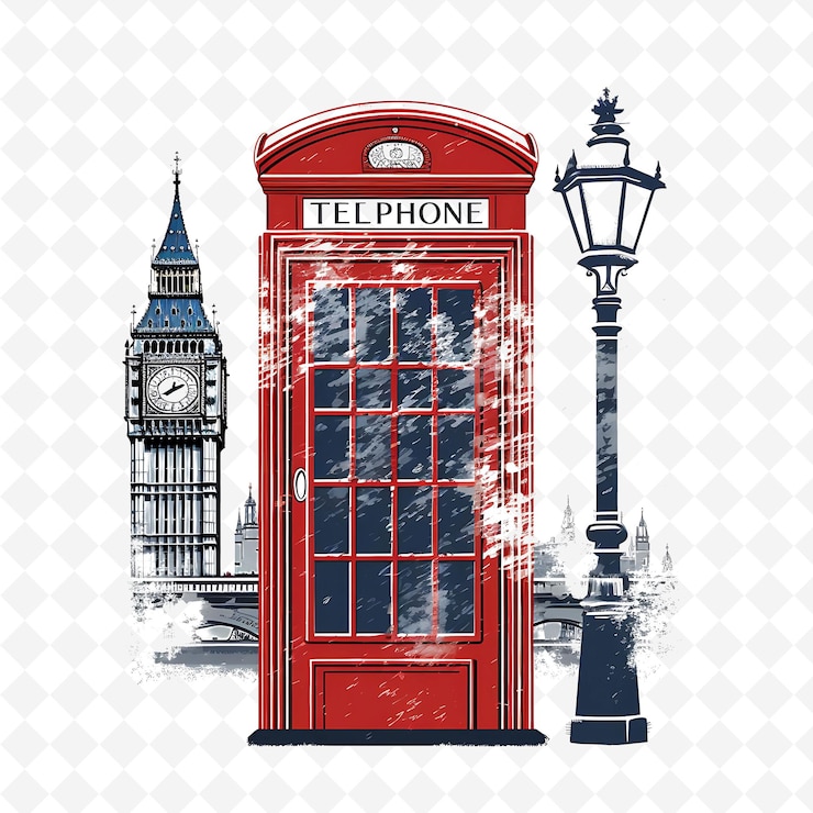 PSD sello png de la ciudad de londres con monocromo color gris big ben y telepe rojo minimalista marco de arte único