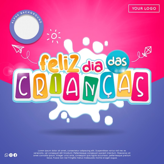 PSD sello de promoción del día del niño 3d en portugués para composición psd premium