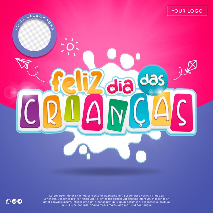 Sello de promoción del Día del Niño 3D en portugués para composición psd premium