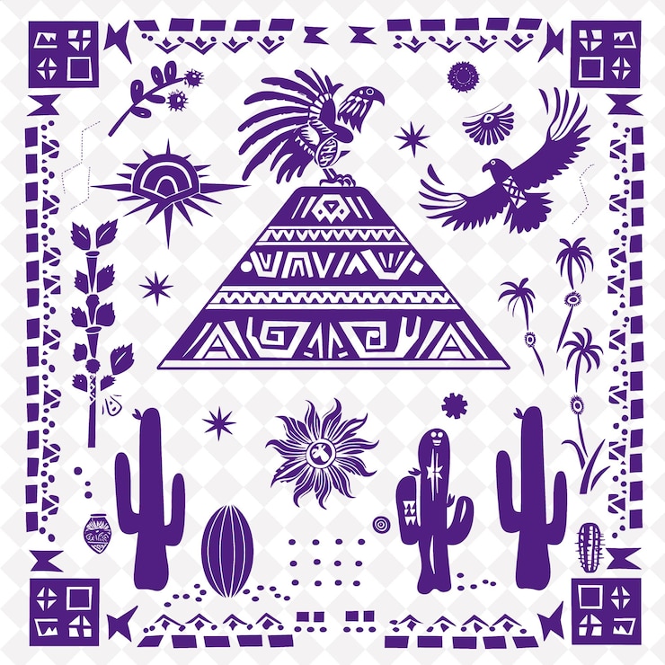 PSD sello tribal azteca con símbolos del sol y guerreros águila para d decorativo de marco único tradicional