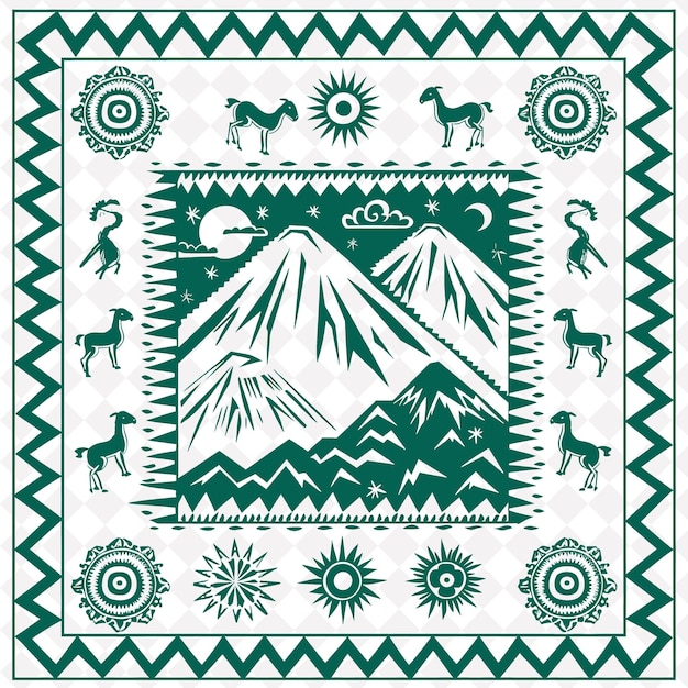 Sello tribal inca de png con motivos de montaña y símbolos del sol inti colección de arte de contorno tradicional