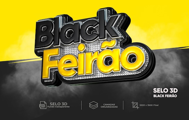 PSD selo 3d black friday para campanha do mes de novembro e decembro brasil