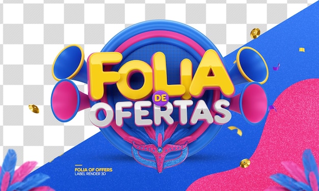 Selo 3d carnaval folia de ofertas para campanha brasileira