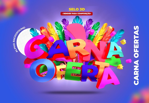 PSD selo 3d carnaval de ofertas