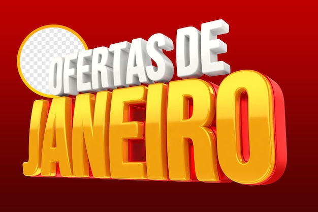 Selo 3D de ofertas de janeiro para composição
