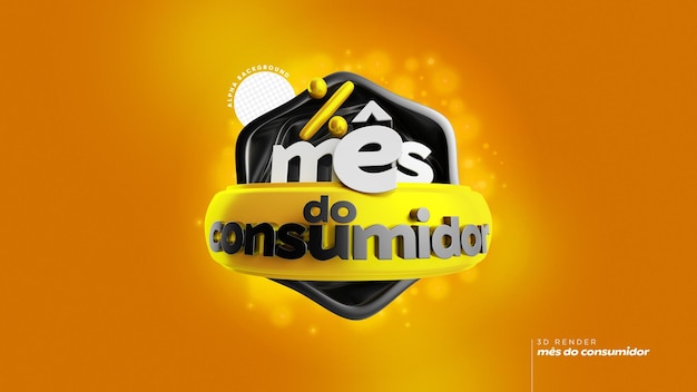 PSD selo 3d em português para composição do mês do consumidor para vendas no varejo do brasil