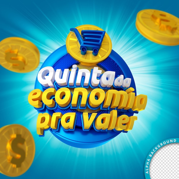 PSD selo 3d em português para composição quinta-feira da economia para varejo real e supermercado