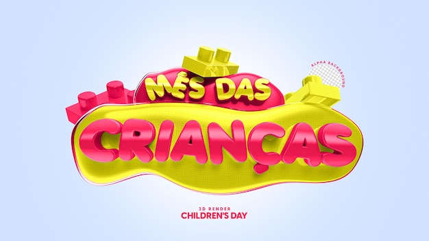 selo 3d isolado em português para campanha do mês das crianças