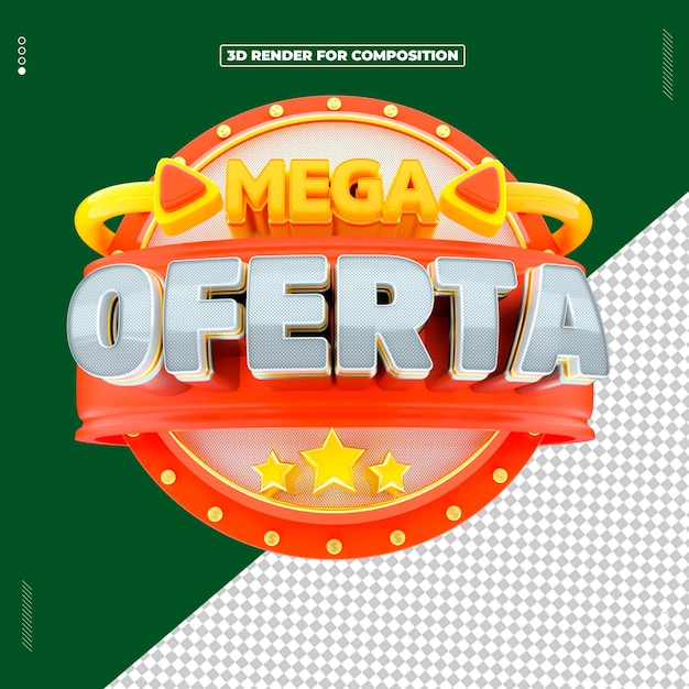 Selo 3D Mega Oferta Redes Sociais